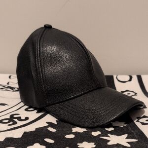 Black Faux Leather Baseball Cap